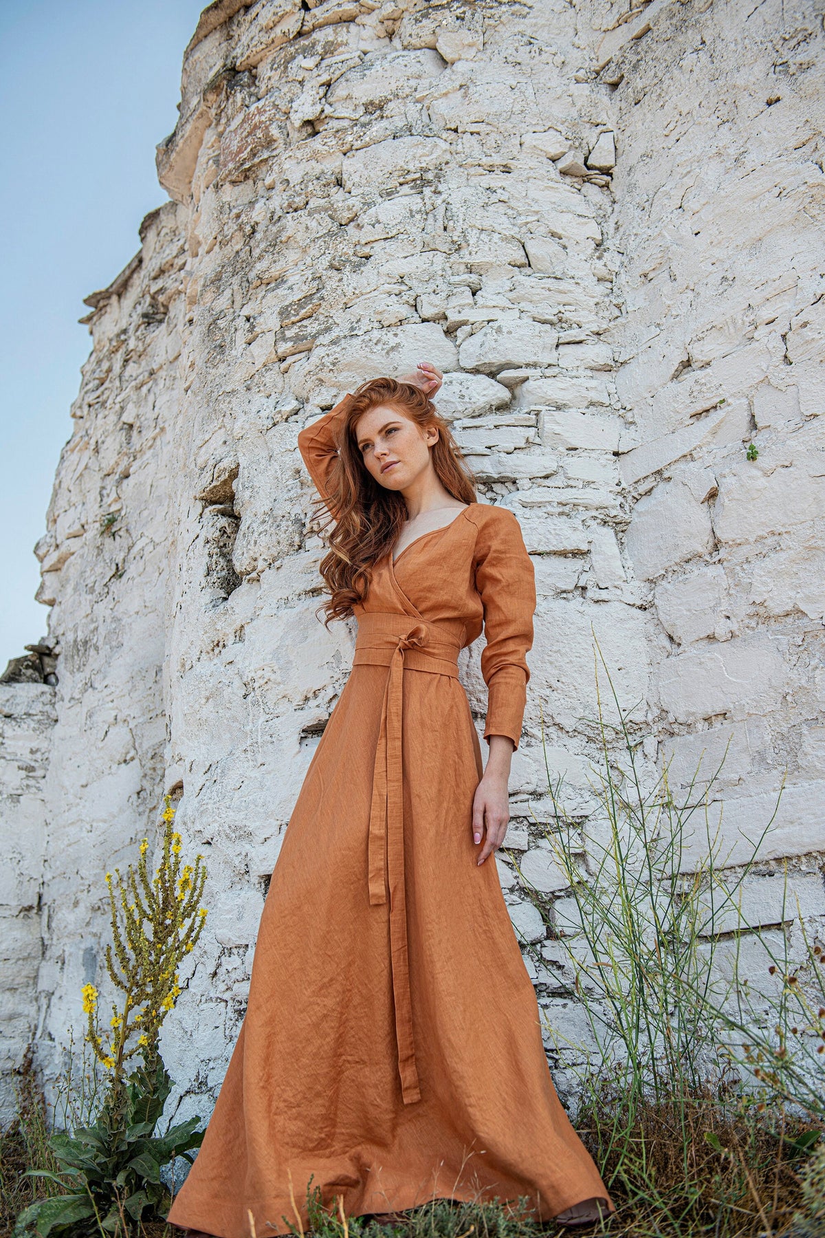 Full Circle Linen Maxi Dress, Long Sleeve Linen Dress, Heavy Linen